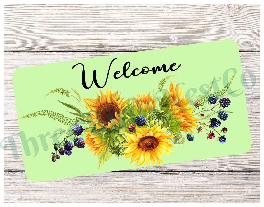 Sunflower and Berries Welcome on Green Sign