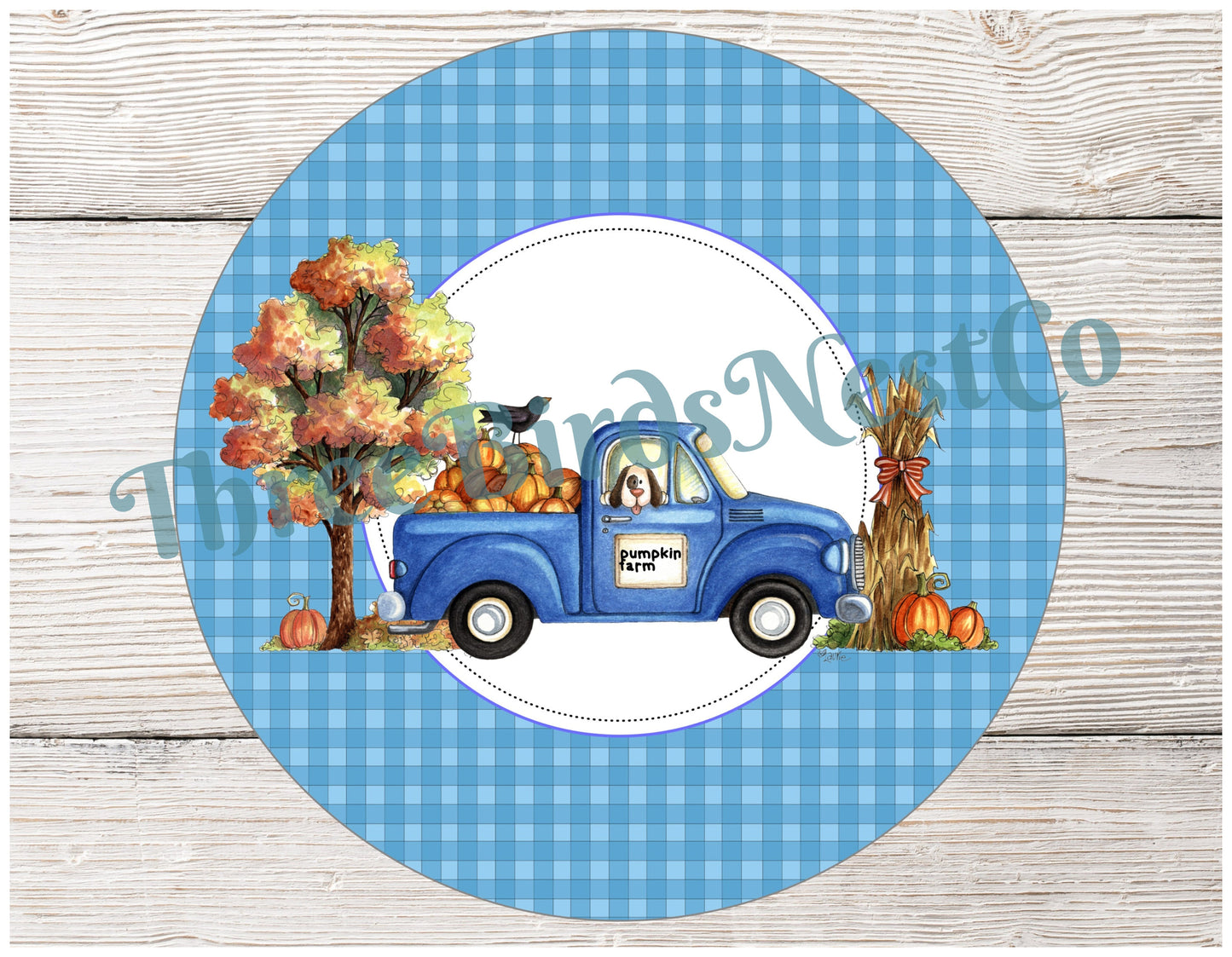 Pumpkin and Dog Blue Fall Truck Sign