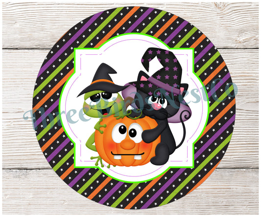 Halloween Cat Frog and Jack O Lantern Sign