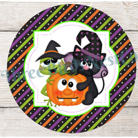 Halloween Cat Frog and Jack O Lantern Sign