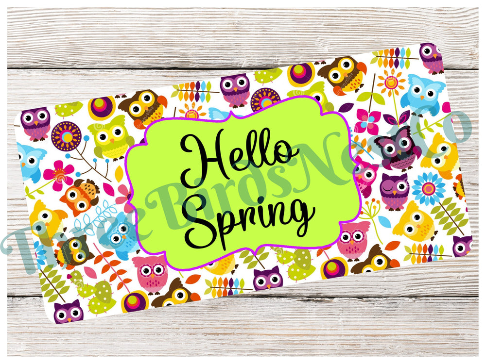 Hello Spring Sign - Welcome Wreath Sign - Owl Sign - Owl Welcome - Owl Wreath Accent Sign - Owls Decor - Owls Wreath