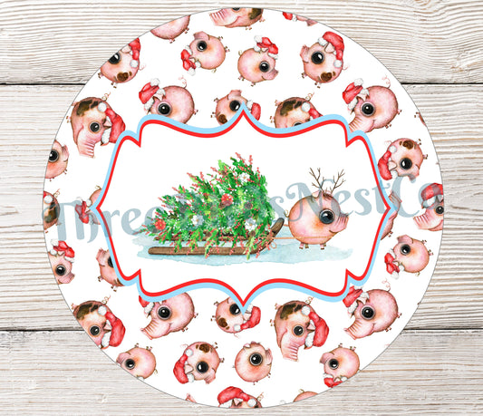 Christmas Tree Pig Sign