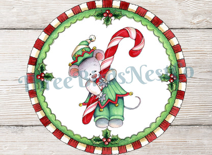 Christmas Candy Cane Mouse Sign