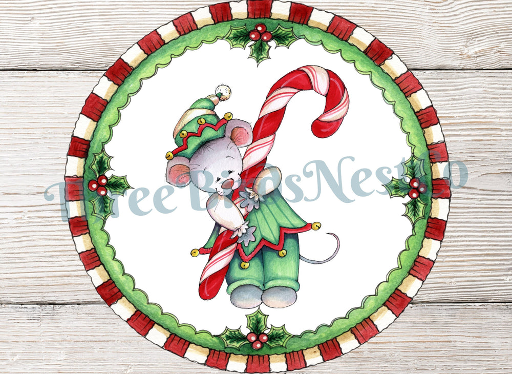 Christmas Candy Cane Mouse Sign