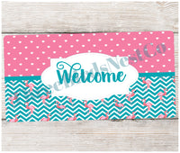 
              Chevron and Hearts Flamingo Welcome Sign
            