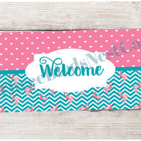 Chevron and Hearts Flamingo Welcome Sign