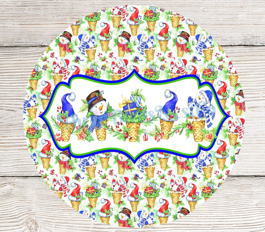 Christmas Snowmen Ice Cream Cones Sign