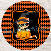 Black Tabby Cat Halloween Sign