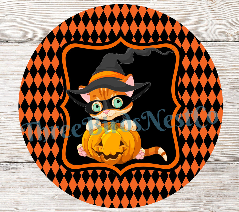 Black Tabby Cat Halloween Sign