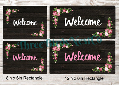 Welcome Wreath Sign - Roses Sign - Roses Wreath - Floral Wreath Sign - Pink Roses