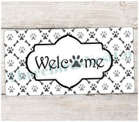 
              Black and Gray Paw Print Welcome Sign
            