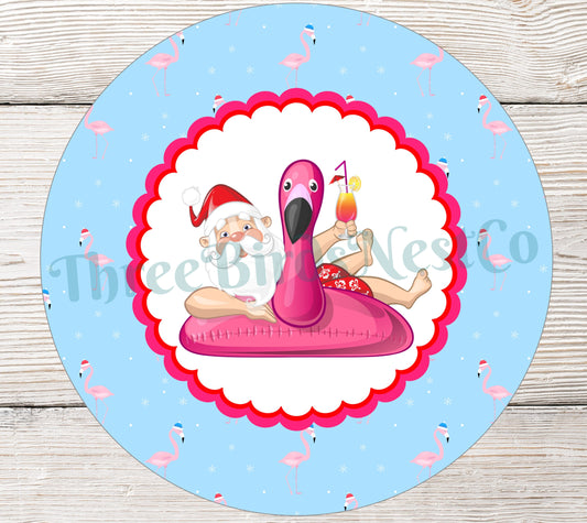 Christmas Santa Flamingo Float Sign