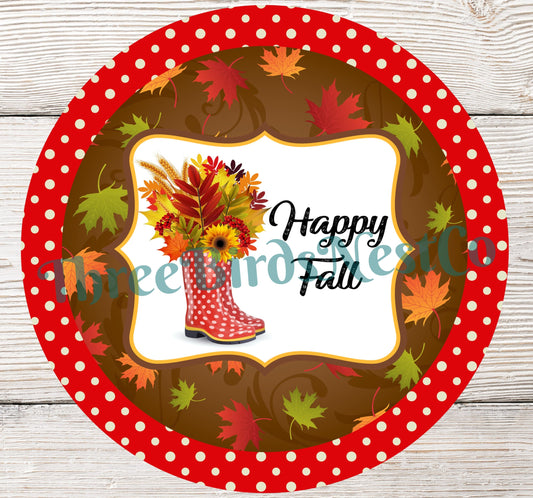 Happy Fall Floral Boot on Dots Sign