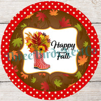 Happy Fall Floral Boot on Dots Sign