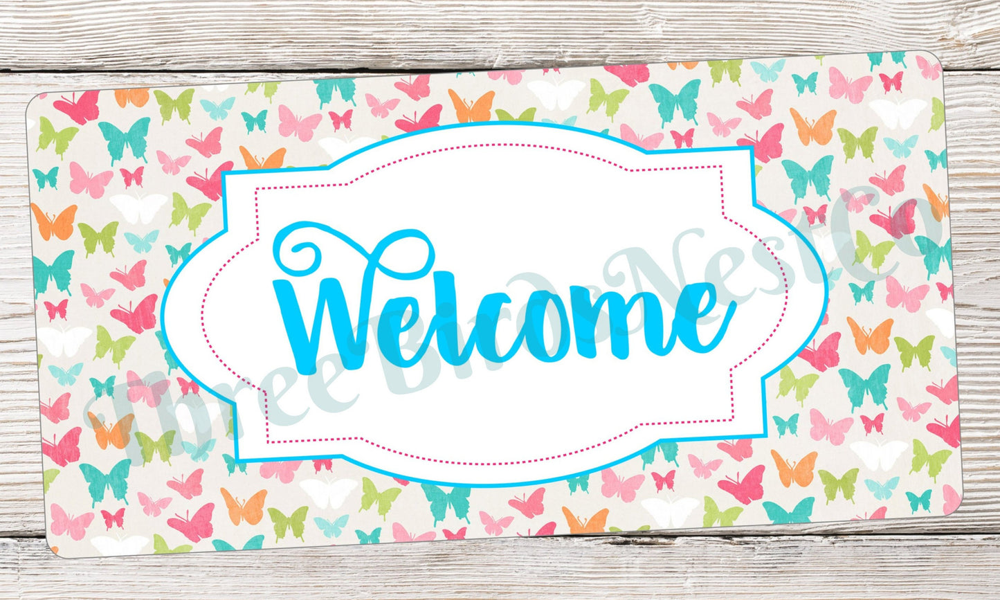 Pastel Butterflies Welcome Sign