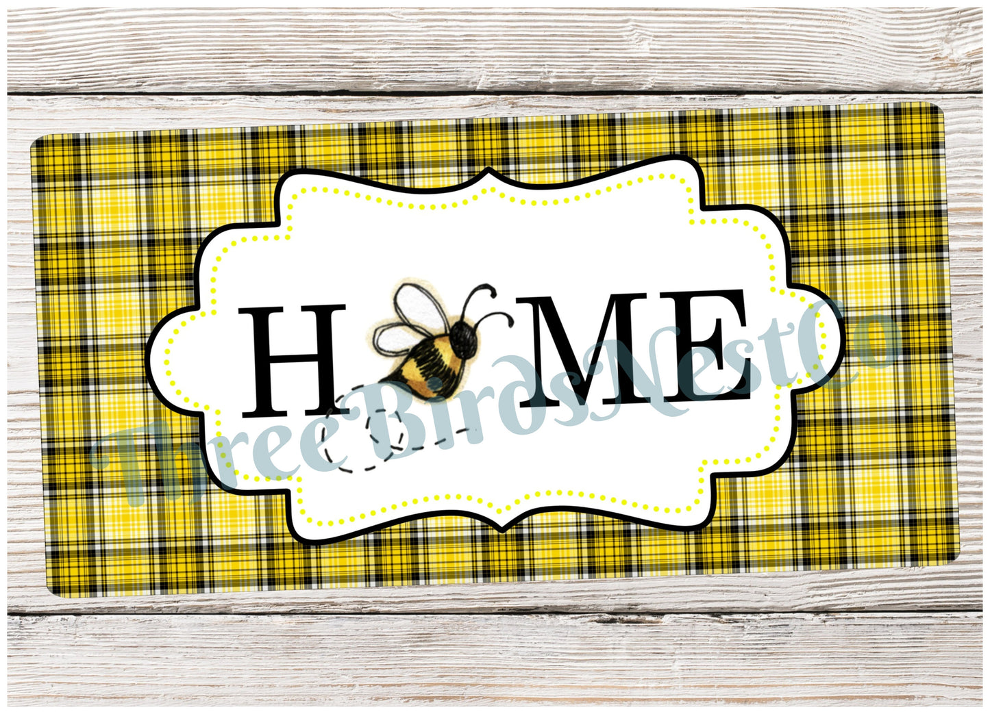 Bee Home on Black and Yellow Plaid