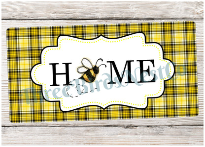 Bee Home on Black and Yellow Plaid