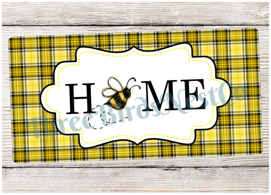 Bee Home on Black and Yellow Plaid