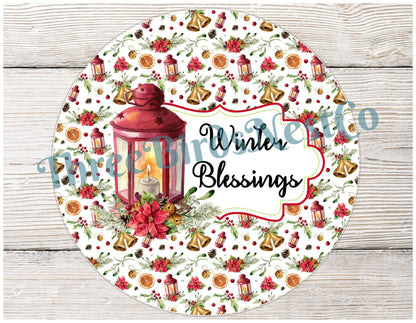 Winter Blessing Red Lantern Sign