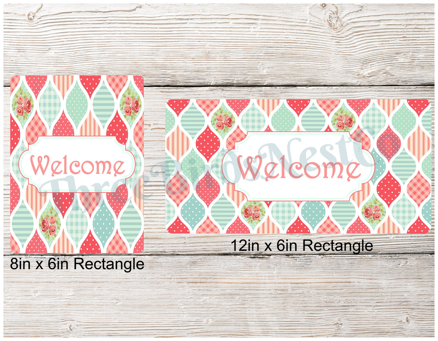 Shabby Chic Patchwork Quatrefoil Welcome Sign