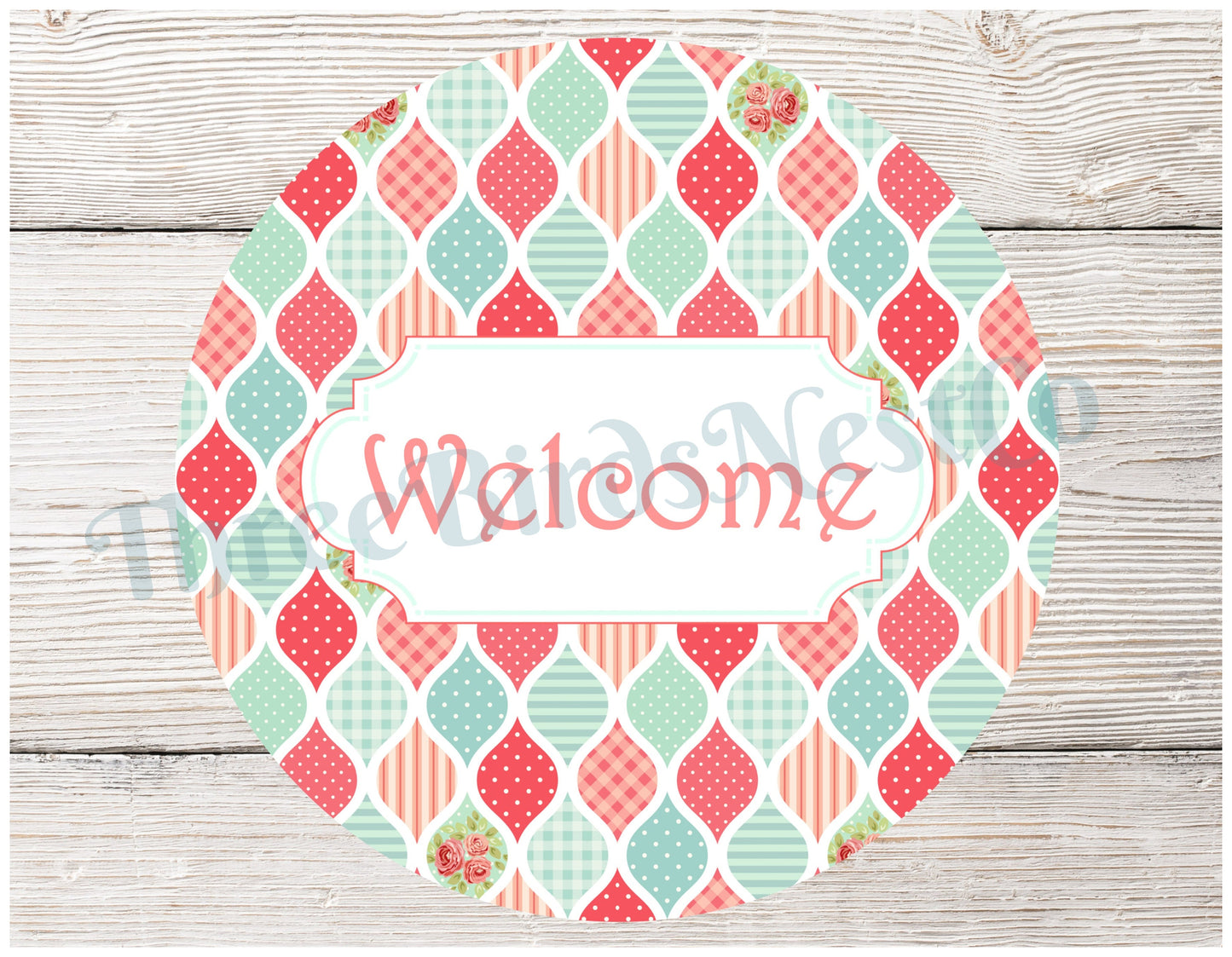 Shabby Chic Patchwork Quatrefoil Welcome Sign