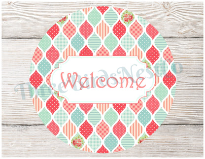 Shabby Chic Patchwork Quatrefoil Welcome Sign