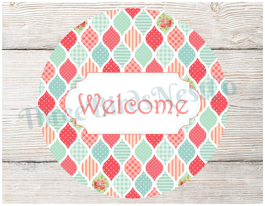 Shabby Chic Patchwork Quatrefoil Welcome Sign