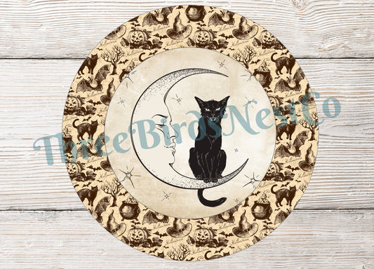 Vintage Black Cat in Moon Halloween Sign
