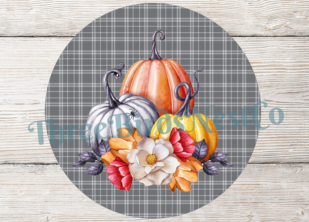 Watercolor Pumpkins with Spider Web on Gray Sign