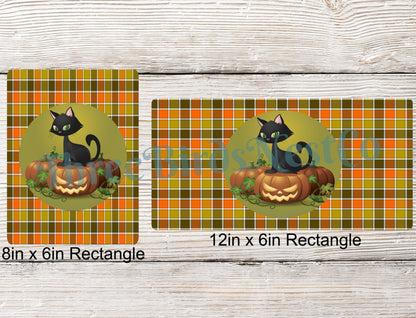 Black Cat Jack O Lantern Plaid Checks Sign