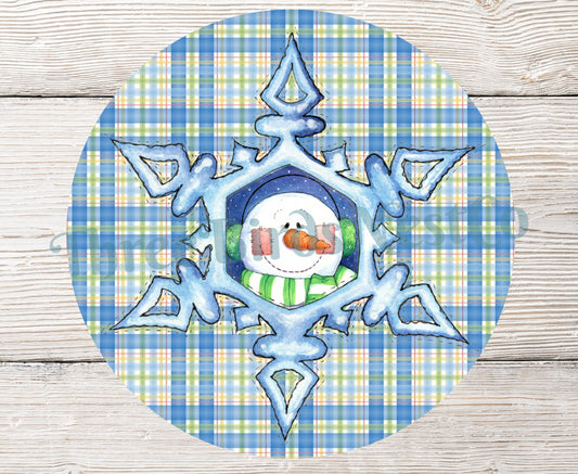 Snowflake Framed Snowman Winter Plaid Sign