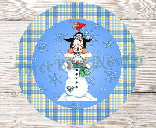 Winter Snowman, Penguin and Cardinal Sign
