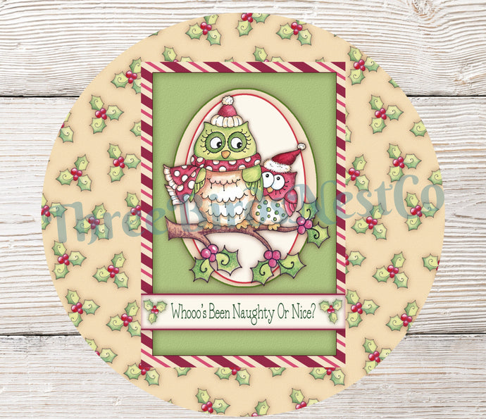 Christmas Wreath Sign - Owl Sign for Wreath - Owl Sign - Winter Wreath Signs - Candy Cane Sign - Christmas Signs - Christmas Holly