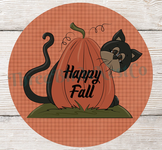 Happy Fall Sign - Cat Wreath Sign - Fall Welcome Sign - Fall Wreath Sign - Fall Pumpkin Sign - Pumpkin Sign - Harvest Sign