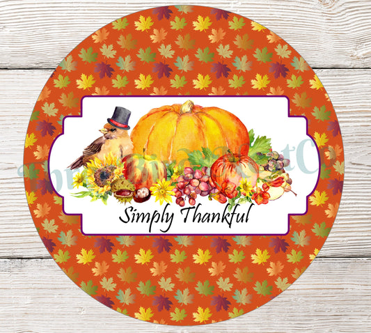 Simply Thankful Pilgrim Bird Fall Sign