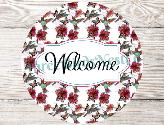 Watercolor Hummingbirds Welcome Sign