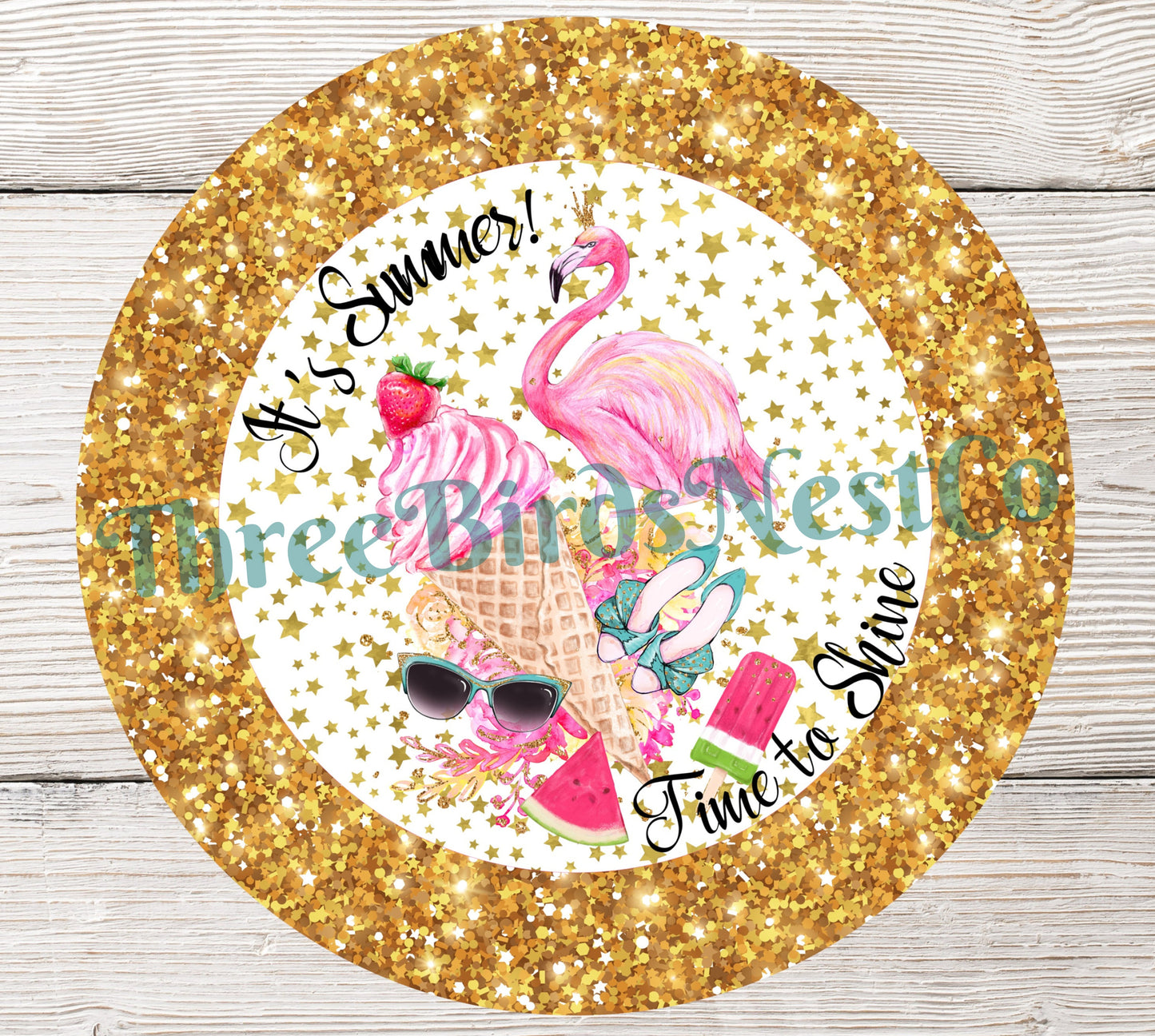 Summer Sparkle Flamingo Ice Cream Collage Sign