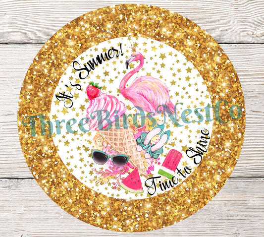 Summer Sparkle Flamingo Ice Cream Collage Sign