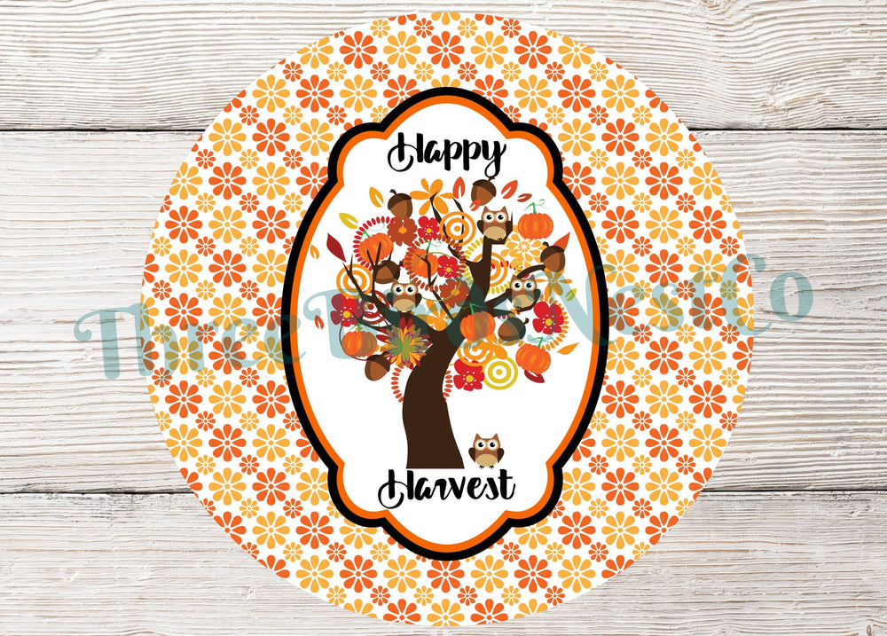 Owl Wreath Sign - Fall Welcome Sign - Happy Harvest - Thanksgiving Sign - Fall Wreath Sign - Owl Sign - Autumn Wreath - Autumn Sign
