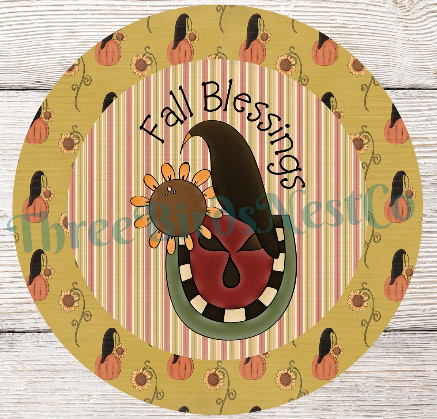 Fall Blessings Primitive Watermelon Sunflower Crow Sign