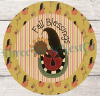 
              Fall Blessings Primitive Watermelon Sunflower Crow Sign
            