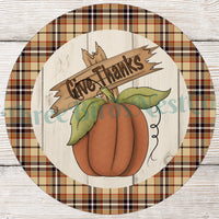 Give Thanks Pumpkin on Fall Plaid Sign