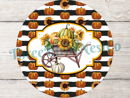 Sunflower Pumpkin Wheelbarrow Fall Sign