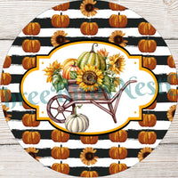 Sunflower Pumpkin Wheelbarrow Fall Sign