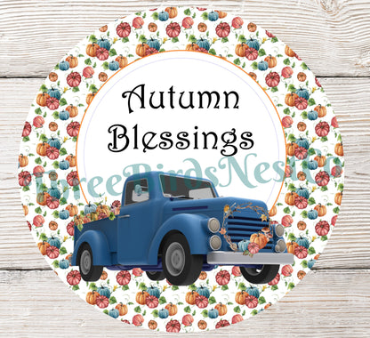 Blue Truck Autumn Blessings Sign