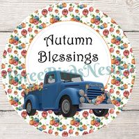 Blue Truck Autumn Blessings Sign