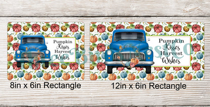 Blue Truck Pumpkin Kisses Harvest Wishes Sign