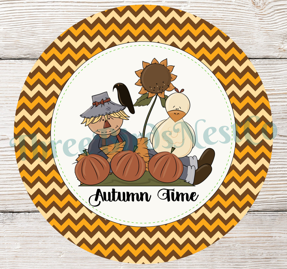 Autumn Time Fall Scarecrow and Chicken Sign