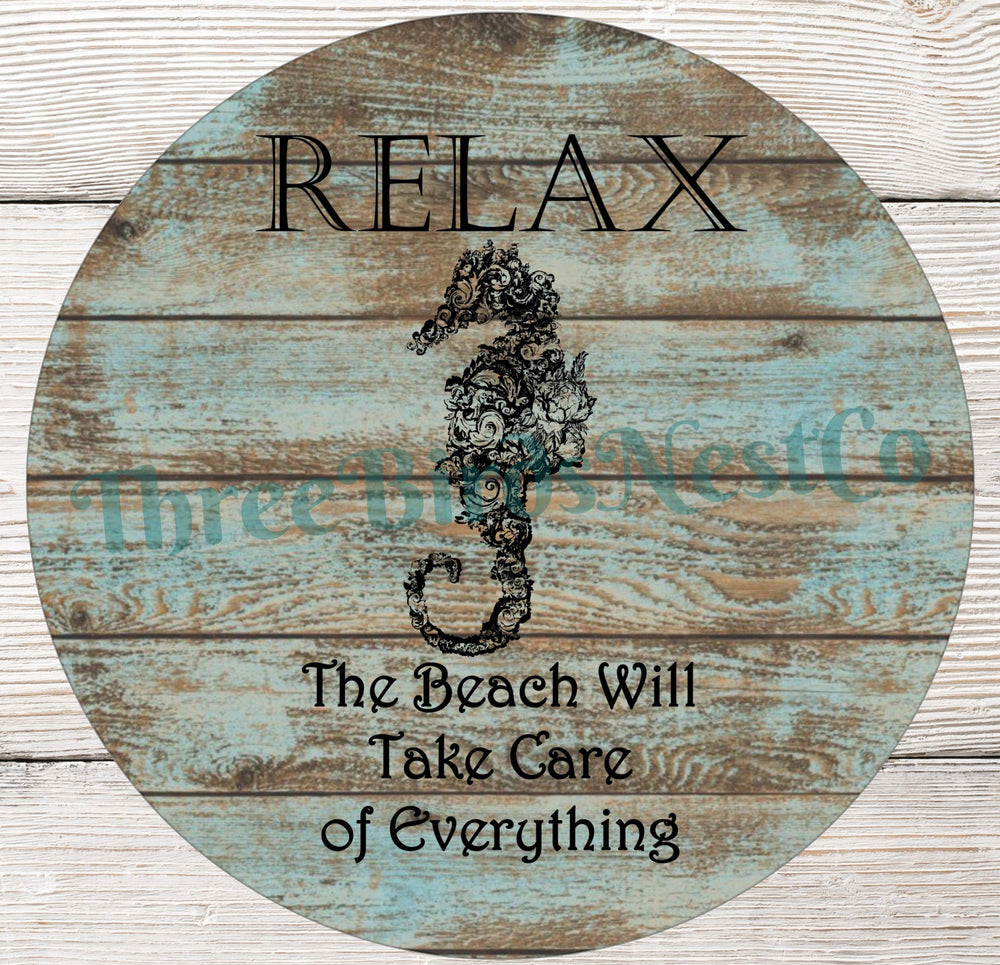 Relax Seahorse on Wood Sign