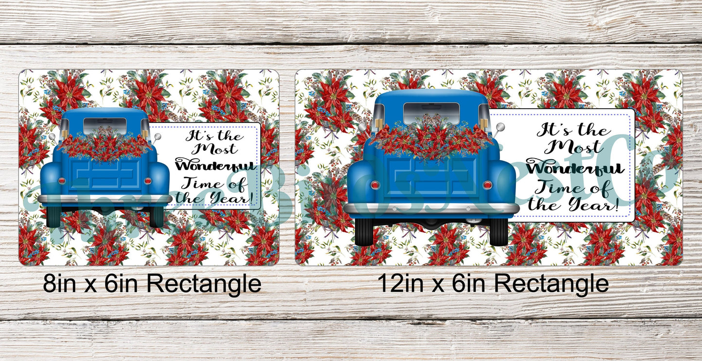 Wonderful Time Blue Poinsettia Christmas Truck
